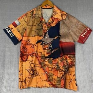 Button Up Cabana Shirt Mens XL All‎ Over Print Map Dont Mess With Texas Novelty